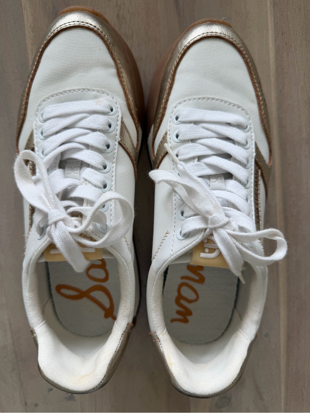 Sam Edelman White Sneakers with Metallic Gold Trim